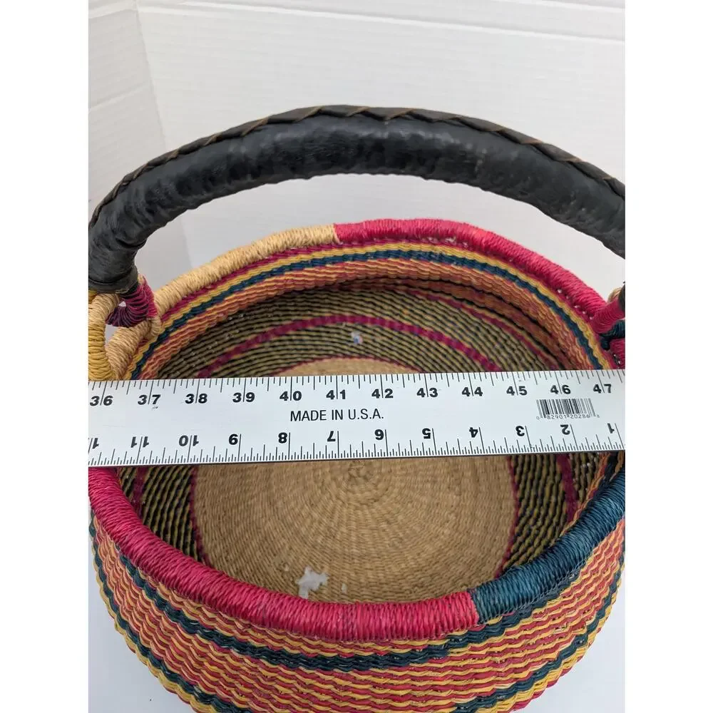 Vintage African Bolga Market Basket, Colorful Woven Ghana Shopping Tote